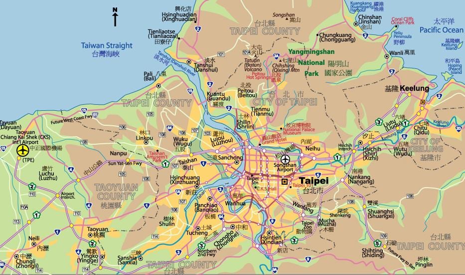 Taipėjus miesto centro žemėlapis